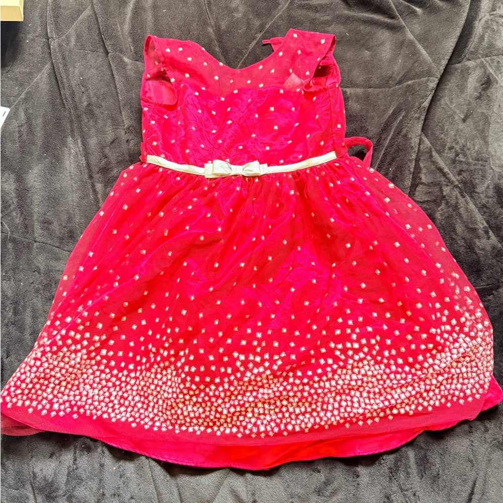 Girls Red Sparkle Tulle Party Dress with Bow Belt